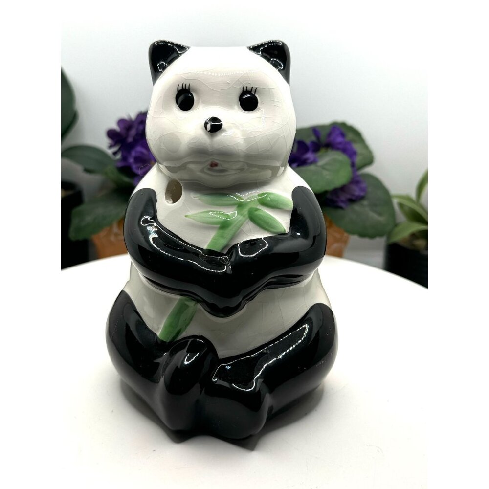 Ceramic Tiki Mug Panda Bear With Bamboo Design 8" Tall